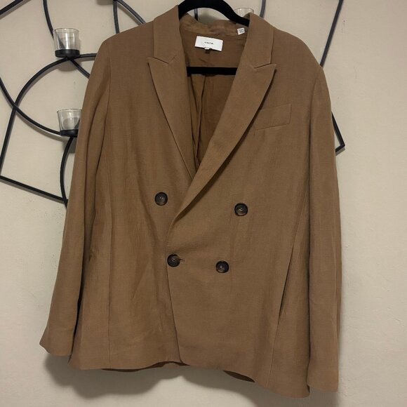 VINCE Tan Textured Double-Breasted Crepe Boyfriend Blazer 8 - Picture 3 of 8